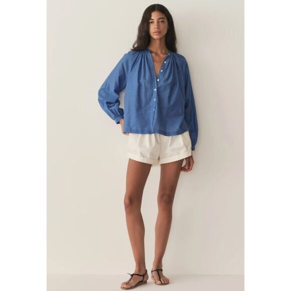 DOEN Sz S Small Julienne Top Santorini Blue Cotton Silk - Picture 1 of 11